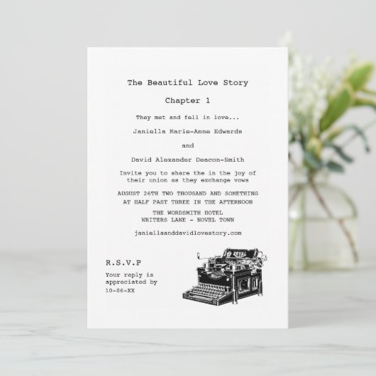 Schrijfmachine  bruiloft schrijfmachine kaart (Staand voorkant)