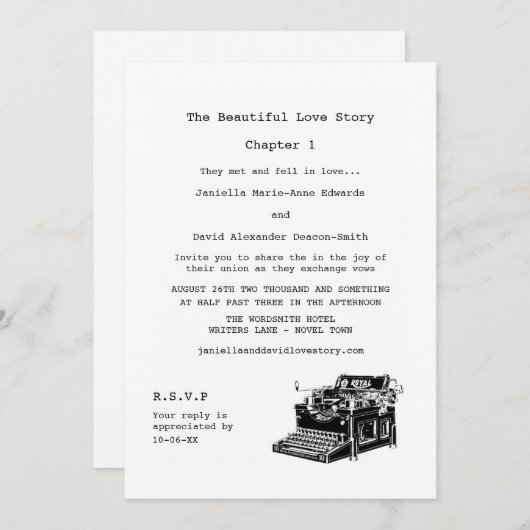 Schrijfmachine bruiloft schrijfmachine kaart (Voorkant / Achterkant)