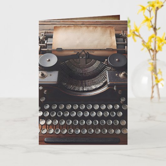  schrijfmachine Happy Birthday Kaart (Gele Bloem)