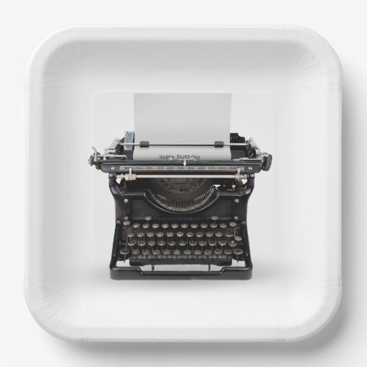  schrijfmachine Happy Birthday Papieren Bordje (Voorkant)