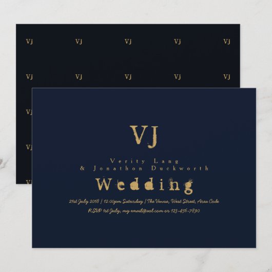 Schrijfmachine - marinemacht - bruiloft - uitnodig kaart (Voorkant / Achterkant)