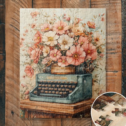 Schrijfmachine met bloemen legpuzzel