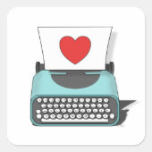  schrijfmachine met liefdesnotitiehart vierkante sticker (Voorkant)