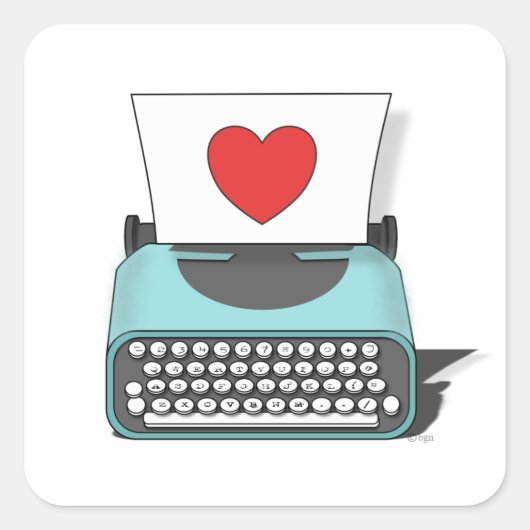  schrijfmachine met liefdesnotitiehart vierkante sticker (Voorkant)