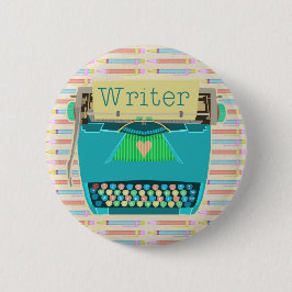 Schrijfmachine met typemachine - Retro Modern Aqua Ronde Button 5,7 Cm
