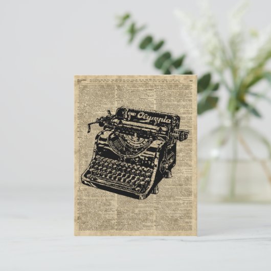  schrijfmachine op woordenboekpagina briefkaart (Staand voorkant)