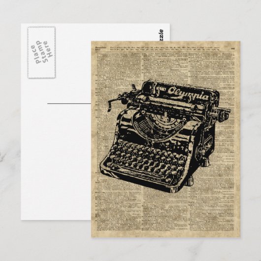  schrijfmachine op woordenboekpagina briefkaart (Voorkant / Achterkant)
