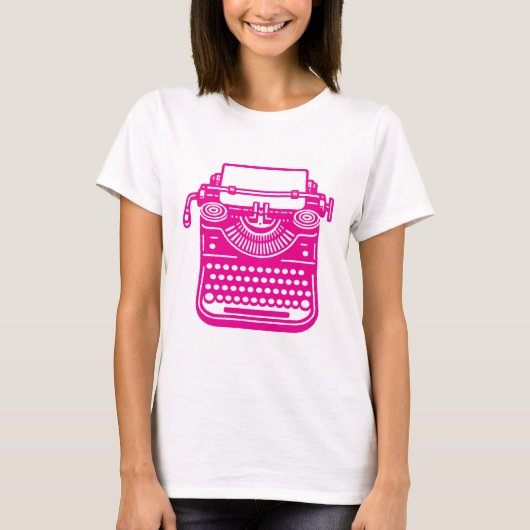  schrijfmachine - Roze T-shirt (Voorkant)
