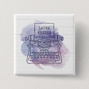 Schrijfmachine Schrijver Auteur Blogger Journalist Vierkante Button 5,1 Cm