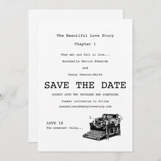 schrijfmachine slaat de datum op save the date (Voorkant / Achterkant)