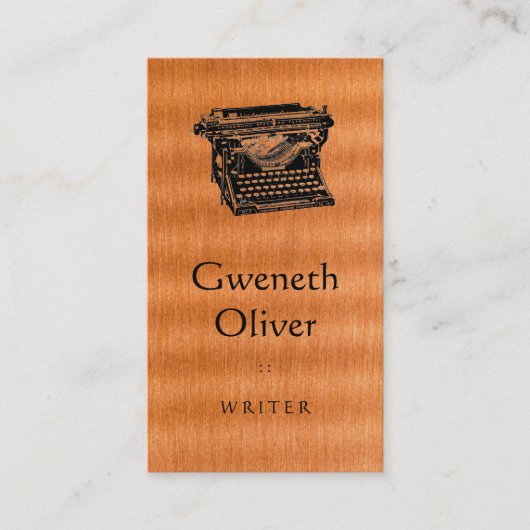 Schrijfmachine type op kopertextuur visitekaartje (Voorkant)