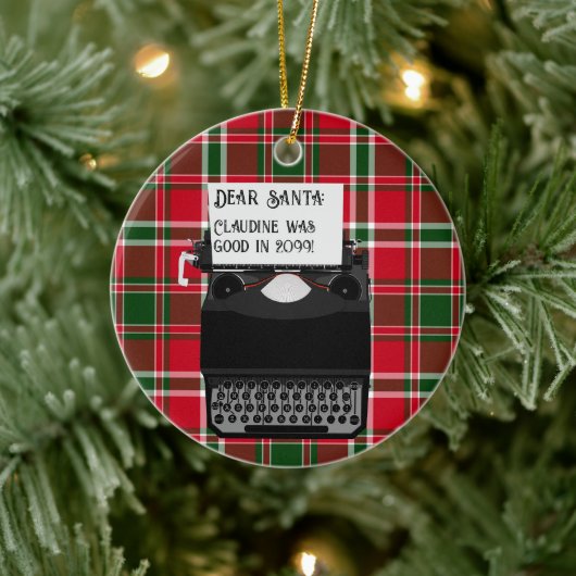 Schrijfmachine voor kerstmis met kerstmis keramisch ornament (Boom)