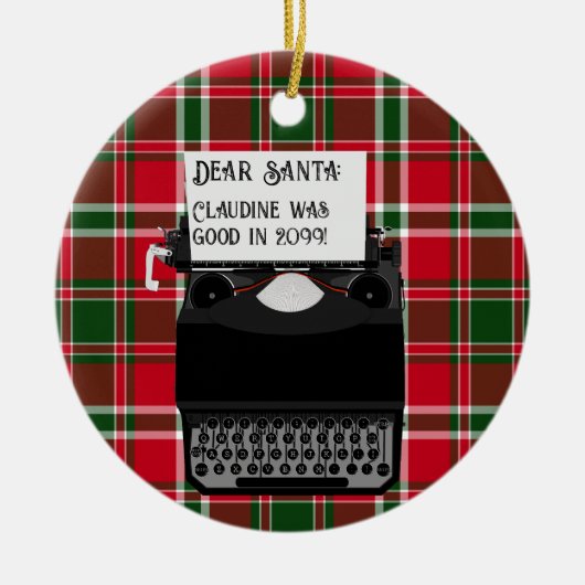 Schrijfmachine voor kerstmis met kerstmis keramisch ornament (Voorkant)