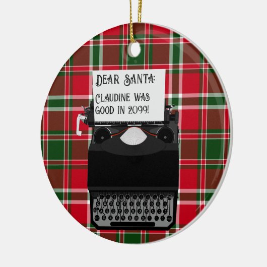 Schrijfmachine voor kerstmis met kerstmis keramisch ornament (Links)