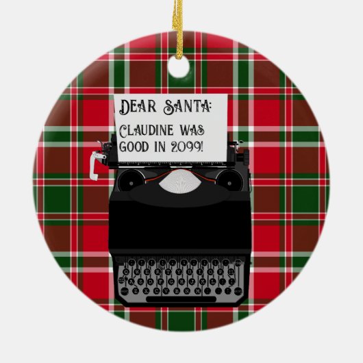 Schrijfmachine voor kerstmis met kerstmis keramisch ornament (Achterkant)