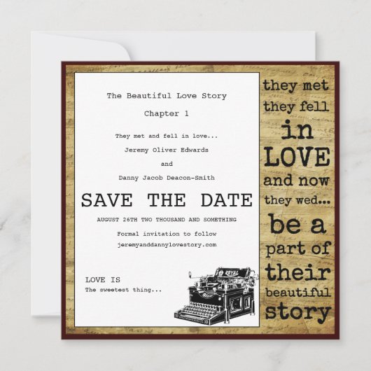 schrijfmachine waarop de datum wordt opgeslagen save the date (Voorkant)