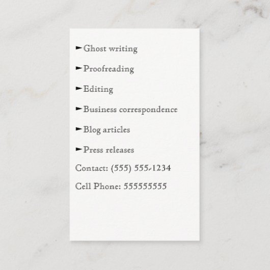  schrijfmachinefunctionaris voor schrijfmachines  visitekaartje (Achterkant)