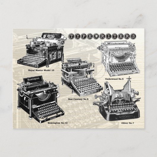  schrijfmachines - illustraties briefkaart (Voorkant)