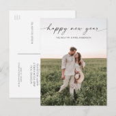 Schrijfminimalistische Happy NieuwYear Holiday Fot Briefkaart (Voorkant / Achterkant)