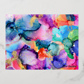 Schrijfmonogram Rainbow Alcohol Ink Folie Note Kaa Folie Feestdagen Briefkaart (Achterkant)