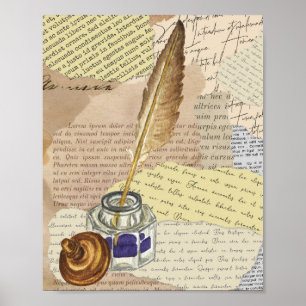  schrijven Collage met inkt en Quill Poster