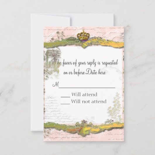 Schrijven en Gold Crown in Frans script RSVP Kaartje (Voorkant)