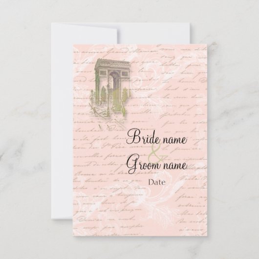 Schrijven en Gold Crown in Frans script RSVP Kaartje (Achterkant)