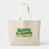 Schrijven is groovy retro auteur Cartoon plezier Grote Tote Bag (Achterkant)