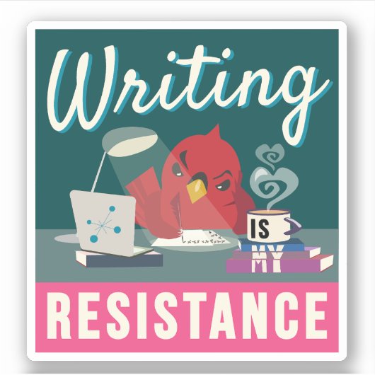 "Schrijven is mijn weerstand" compacte rechthoek Sticker (Voorkant)