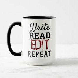 Schrijven, lezen, bewerken, herhalen mok