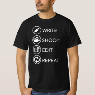 Schrijven, schieten, bewerken, herhalen. Filmmaker T-shirt