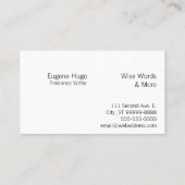 Schrijven: Schrijver, Freelance Writer, Auteur Visitekaartje (Achterkant)