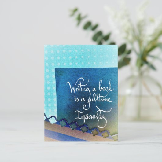 Schrijven van een boek auteur manifest blauw vibes briefkaart (Staand voorkant)