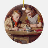 Schrijven van een Letter (olie op het paneel) Keramisch Ornament (Achterkant)