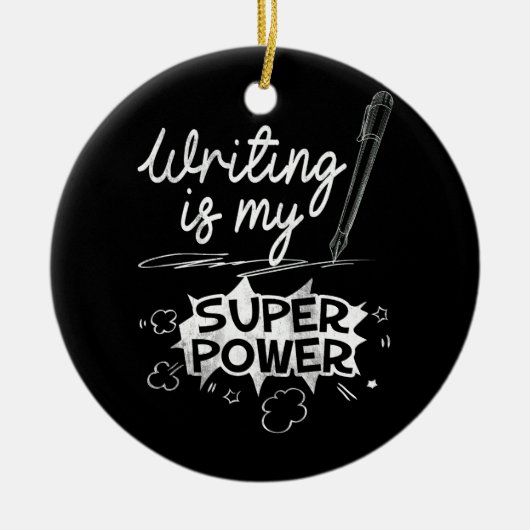 Schrijven van Superpower Superheld Schrijvers en a Keramisch Ornament (Voorkant)
