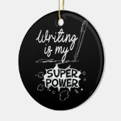 Schrijven van Superpower Superheld Schrijvers en a Keramisch Ornament (Links)