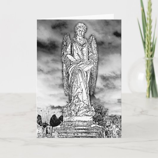 Schrijvende engel grafsteen kaart (Voorkant)