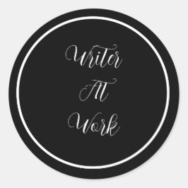 schrijver aan het werk ronde sticker