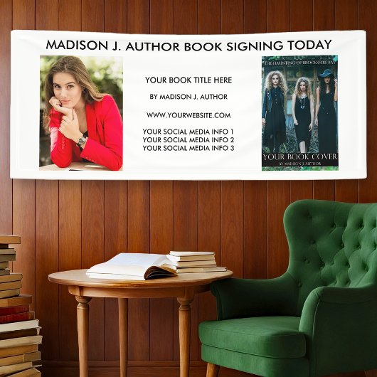 Schrijver Auteur Boek Foto wit of Kies Kleur Spandoek