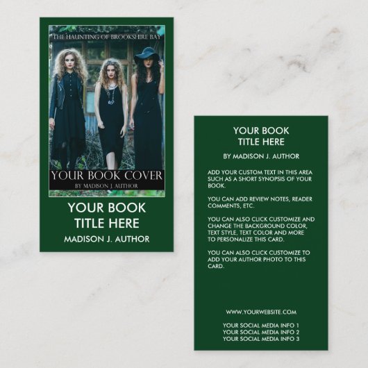 Schrijver Auteur Boek Hoesje Groen of Kies Kleur Visitekaartje (Voorkant / Achterkant)