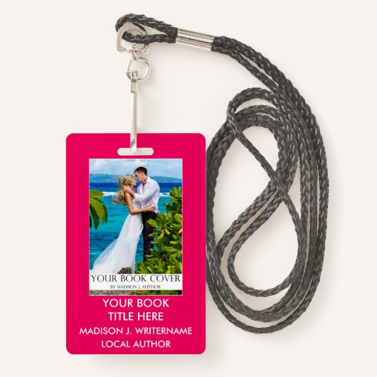 Schrijver Auteur Boek Hoesje - Hot Pink of Pick kl Badge (Voorkant met draagriem)