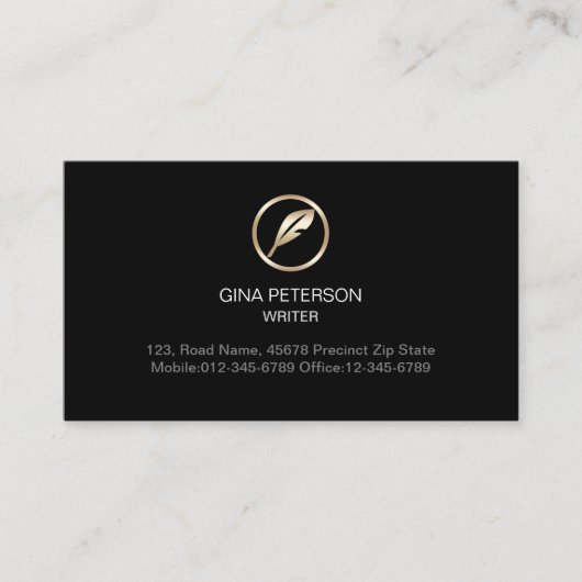 Schrijver Auteur Copywriter Novelist Quill Visitekaartje (Voorkant)