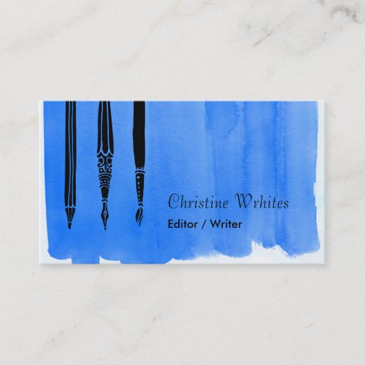 Schrijver Auteur fontein Pen Quill Editor Blue Visitekaartje (Voorkant)
