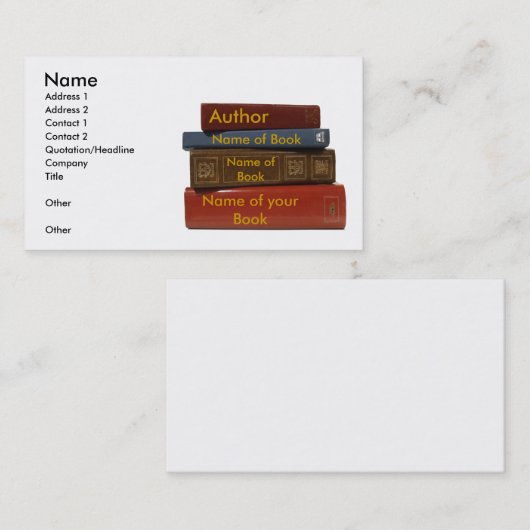 Schrijver Auteur Novelist Book Visitekaartje (Voorkant / Achterkant)