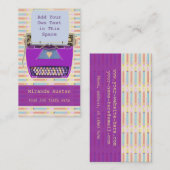 Schrijver Auteur Paars Retro Typemachine Modern Visitekaartje (Voorkant / Achterkant)