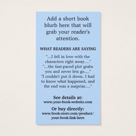 Schrijver Auteur Promotie Groot boek Hoesje Busine Visitekaartjes (Achterkant)