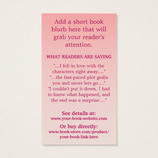 Schrijver Auteur Promotie Groot Boek Hoesje Roze O Visitekaartje (Achterkant)