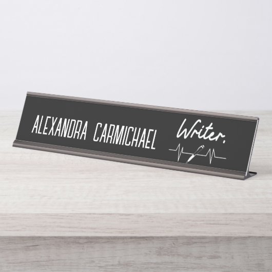Schrijver Black and White Name Bord Bureau Naambordje (Voorkant)