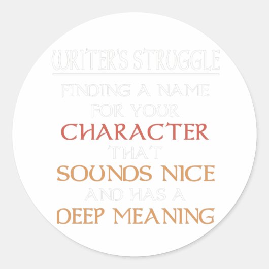 Schrijver Boek Karakter Namen Grappig Gift Ronde Sticker (Voorkant)