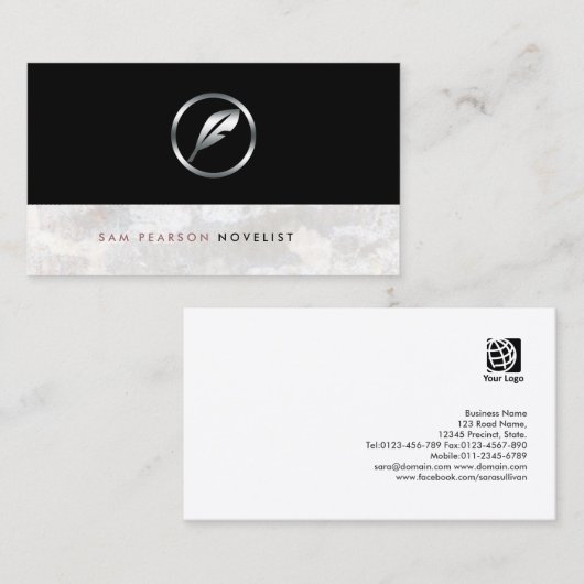 Schrijver Bold Silver Quill Icon Elegant Visitekaartje (Voorkant / Achterkant)